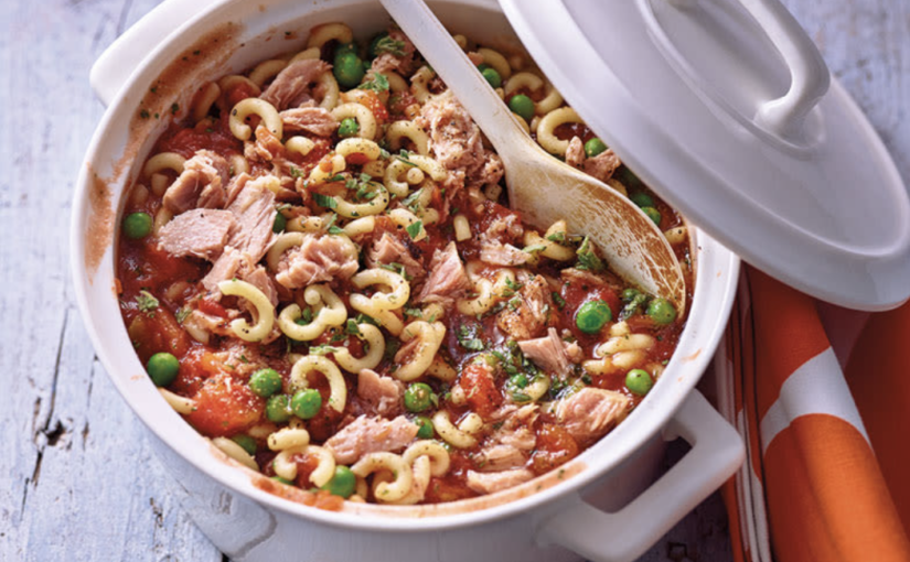 Potée de cornettes au thon et aux petits pois