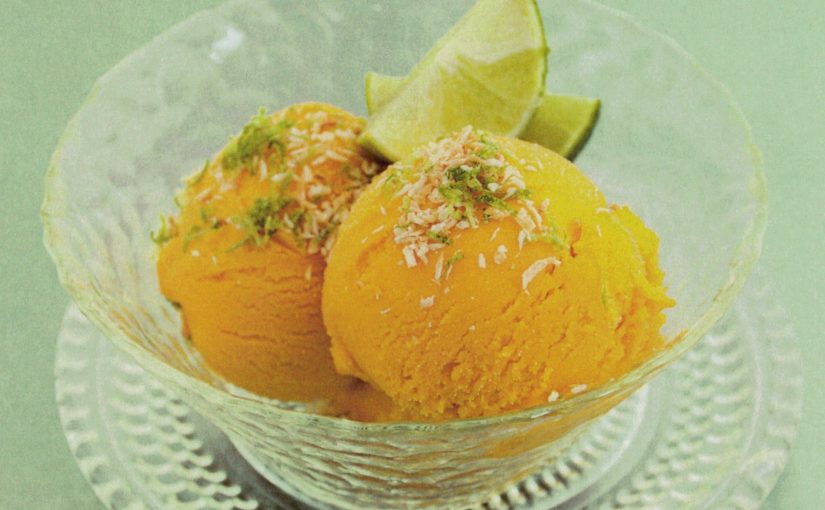 Sorbet à la mangue, coco grillée